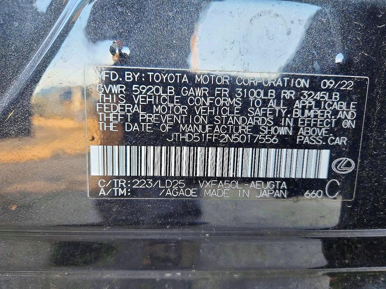2022 Lexus Ls500 VIN JTHD51FF2N5017556 photo 12