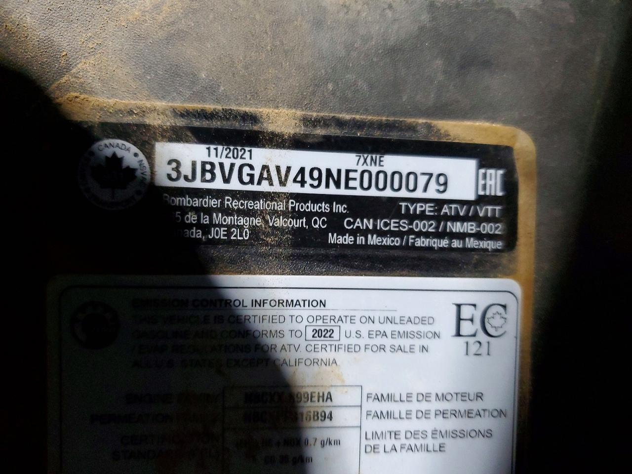 2022 Can Maverick x VIN 3FBVGAV49NE000079 photo 10