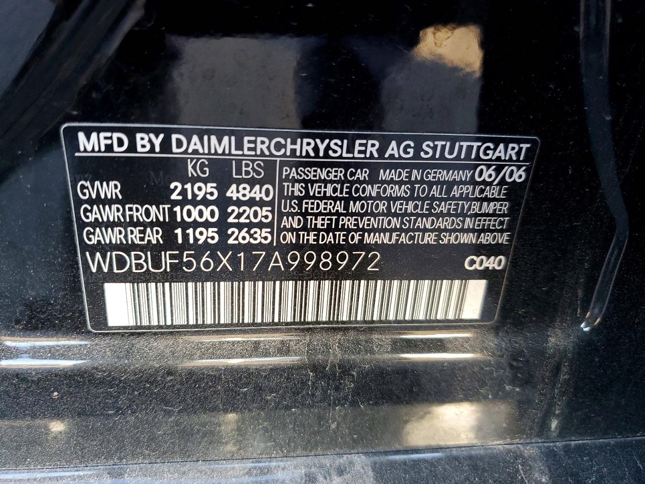 2007 Mercedes-Benz E-class VIN WDBUF56X17A998972 photo 12