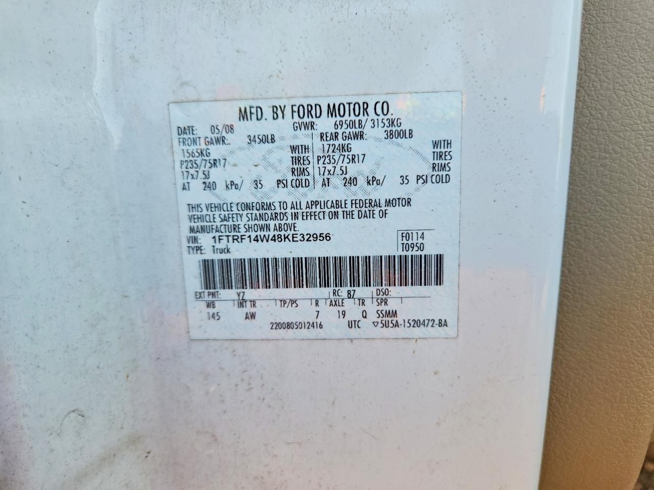 2008 Ford F150 VIN 1FTRF14W48KE32956 photo 12