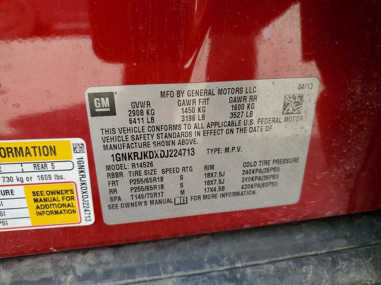 2013 Chevrolet Traverse VIN 1GNKRJKDXDJ224713 photo 12