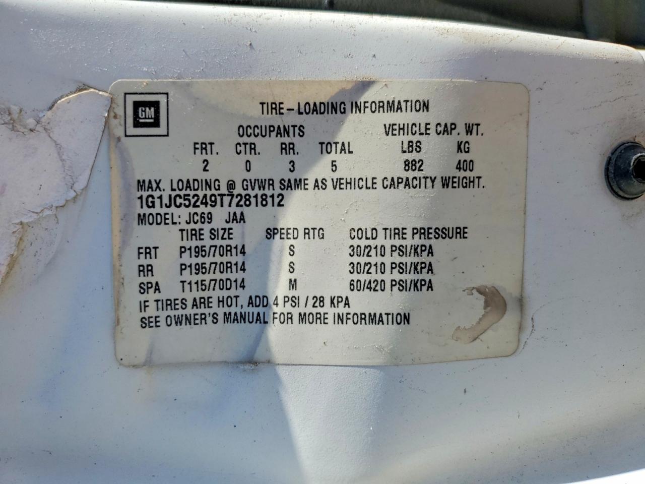 1996 CHEV Cavalier VIN 1G1JC5249T7281812 photo 12