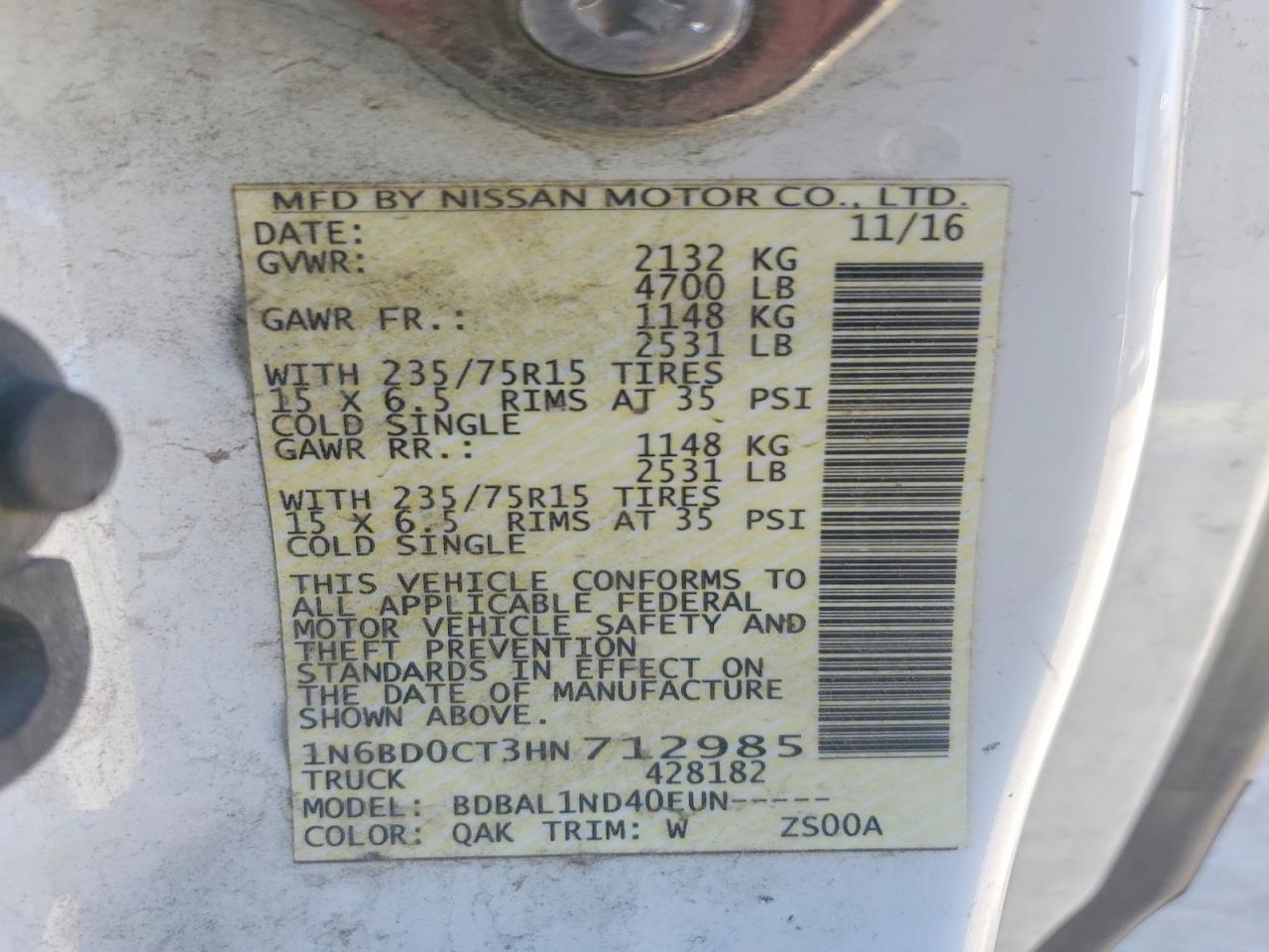 2017 Nissan Frontier VIN 1N6BD0CT3HN712985 photo 12