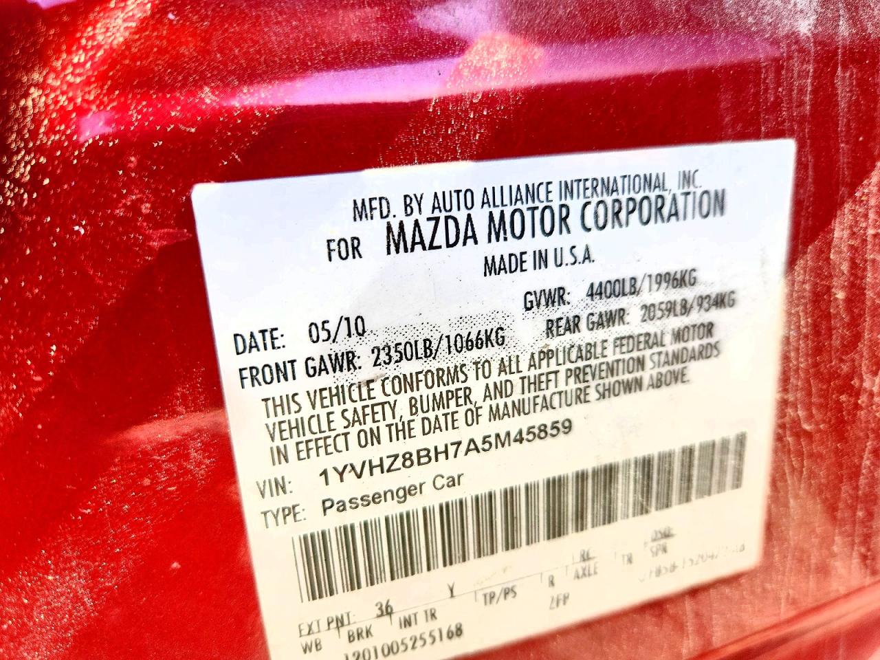 2010 MAZDA 6 VIN 1YVHZ8BH7A5M45859 photo 12