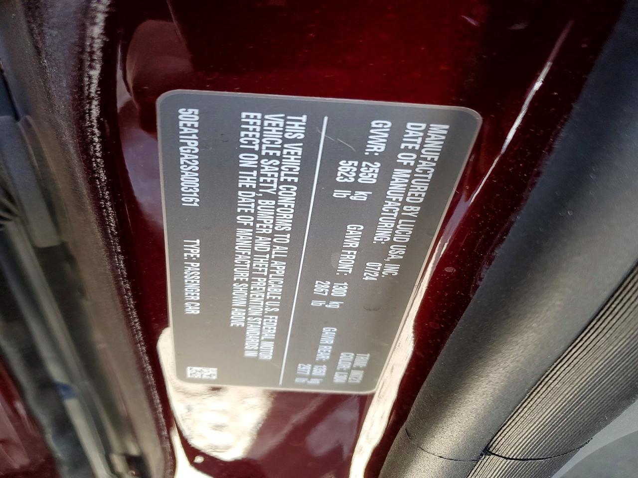 2025 Lucid Air VIN 50EA1PGA2SA003161 photo 12