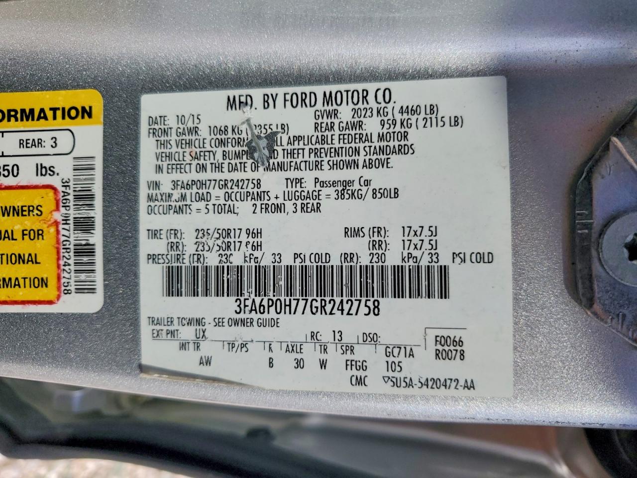 2016 Ford All models VIN 3FA6P0H77GR242758 photo 12