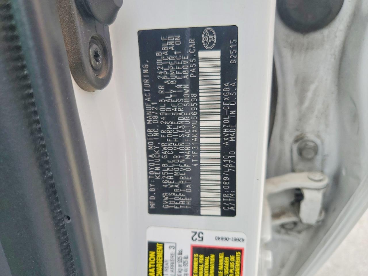 2021 Toyota Camry sola VIN 4T1F31AKXMU569598 photo 12