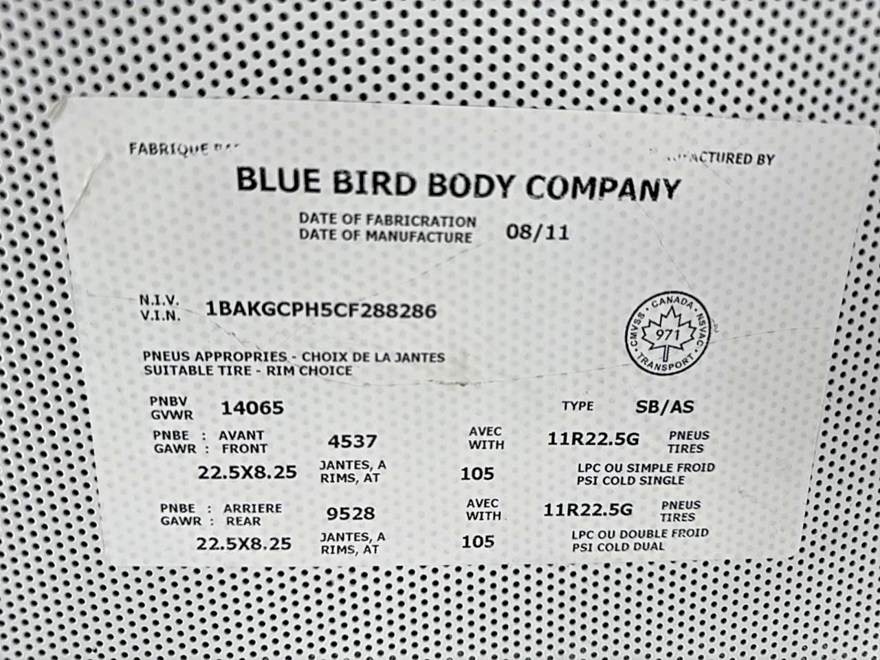 2012 BLUEBIRD All models VIN 1BAKGCPH5CF288286 photo 10