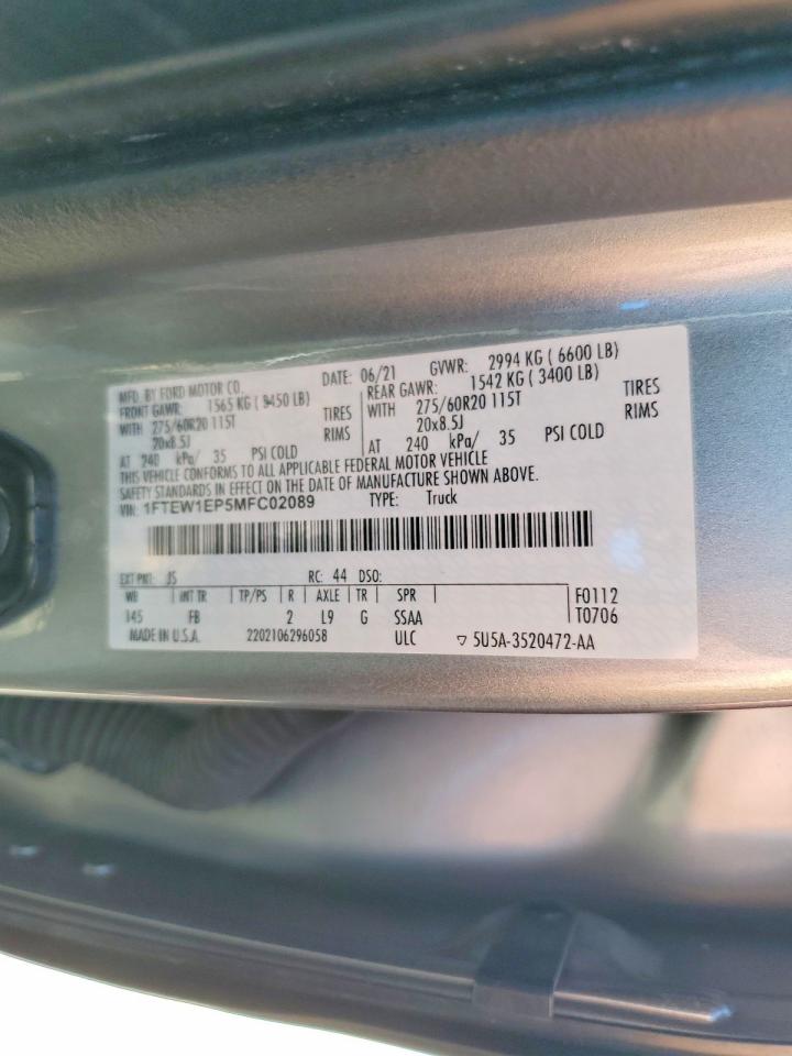 2021 Ford F150 VIN 1FTEW1EP5MFC02089 photo 12
