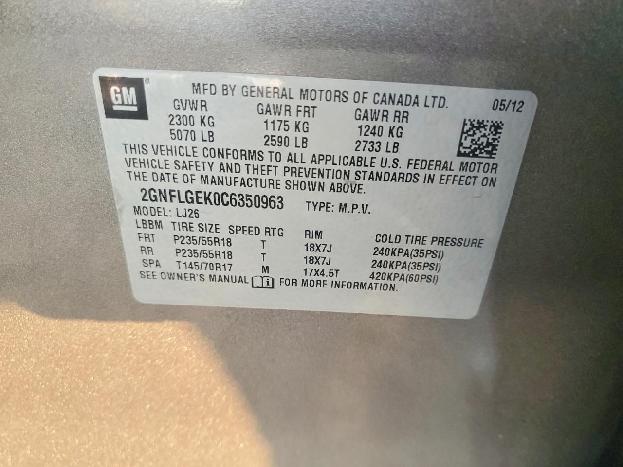 2012 CHEV Equinox VIN 2GNFLGEK0C6350963 photo 12