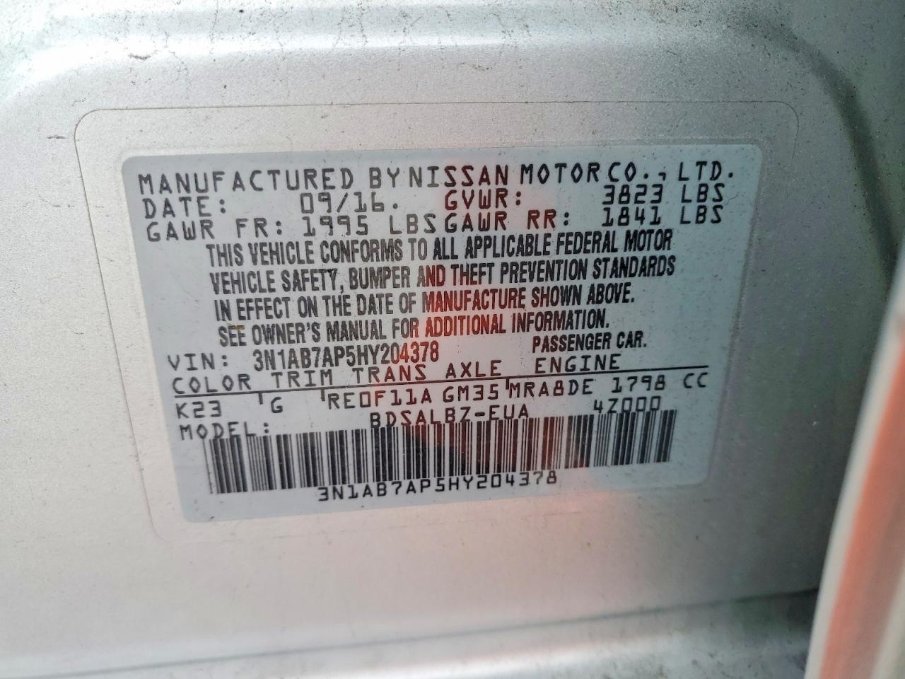 2017 NISS Sentra VIN 3N1AB7AP5HY204378 photo 12
