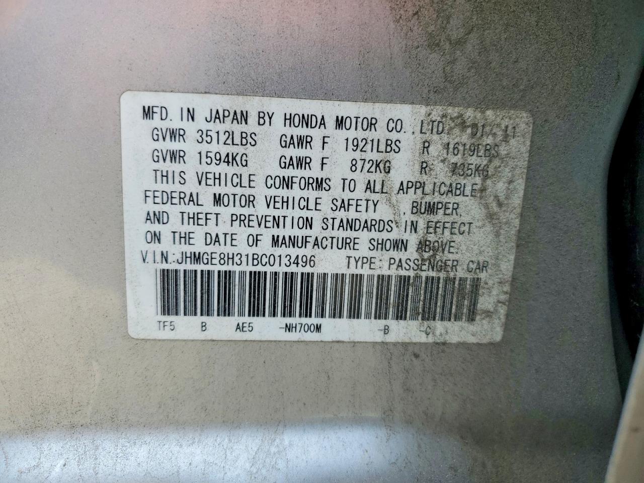 2011 Honda Fit VIN JHMGE8H31BC013496 photo 12