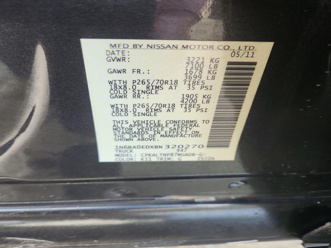 2011 Nissan TITAN VIN 1N6BA0EDXBN320270 photo 12