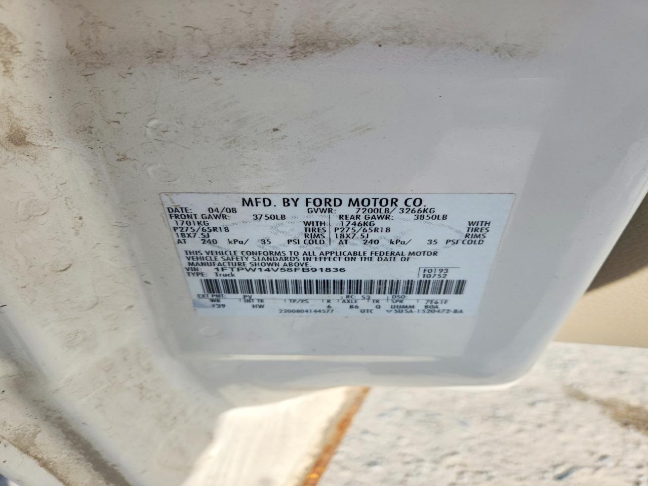 2008 Ford F150 VIN 1FTPW14V58FB91836 photo 12