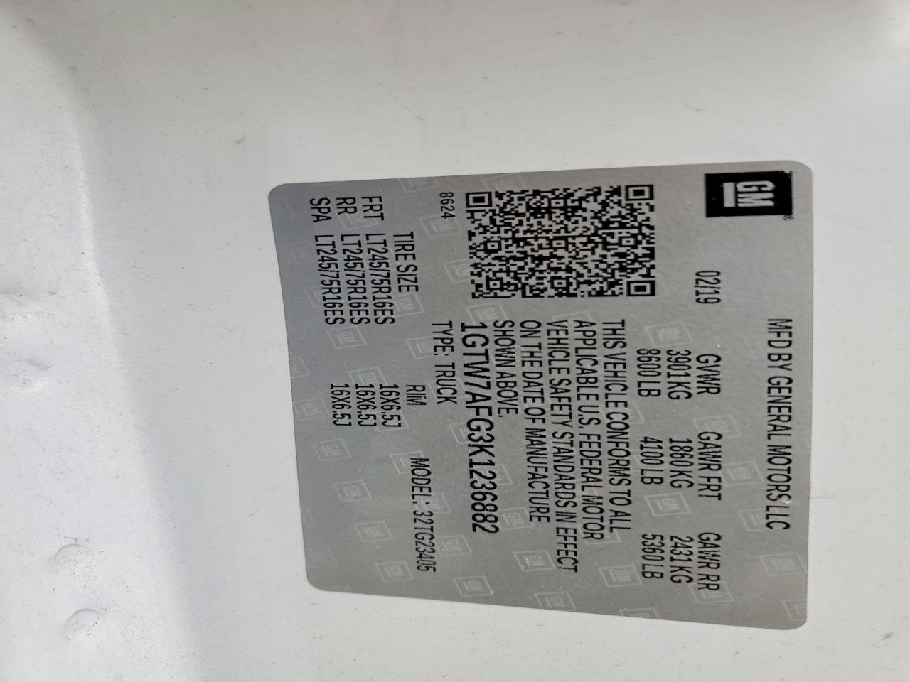 2019 GMC Savana g2 VIN 1GTW7AFG3K1236882 photo 12
