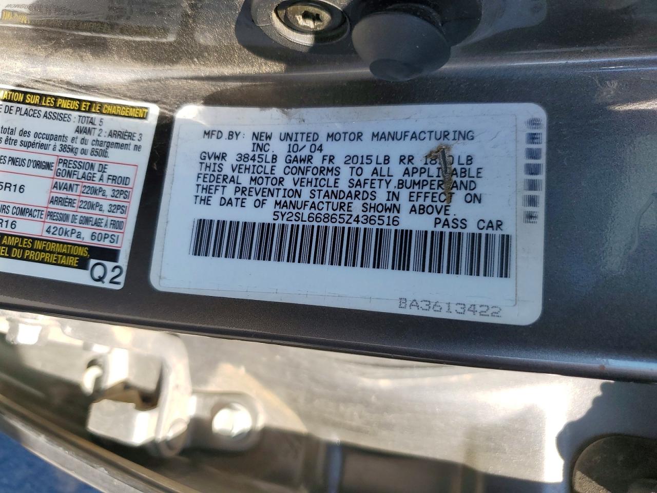 2005 Pontiac Vibe VIN 5Y2SL66865Z436516 photo 12