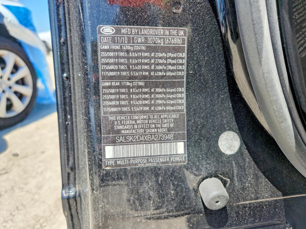 2011 Land Rangerover VIN SALSK2D4XBA273948 photo 12