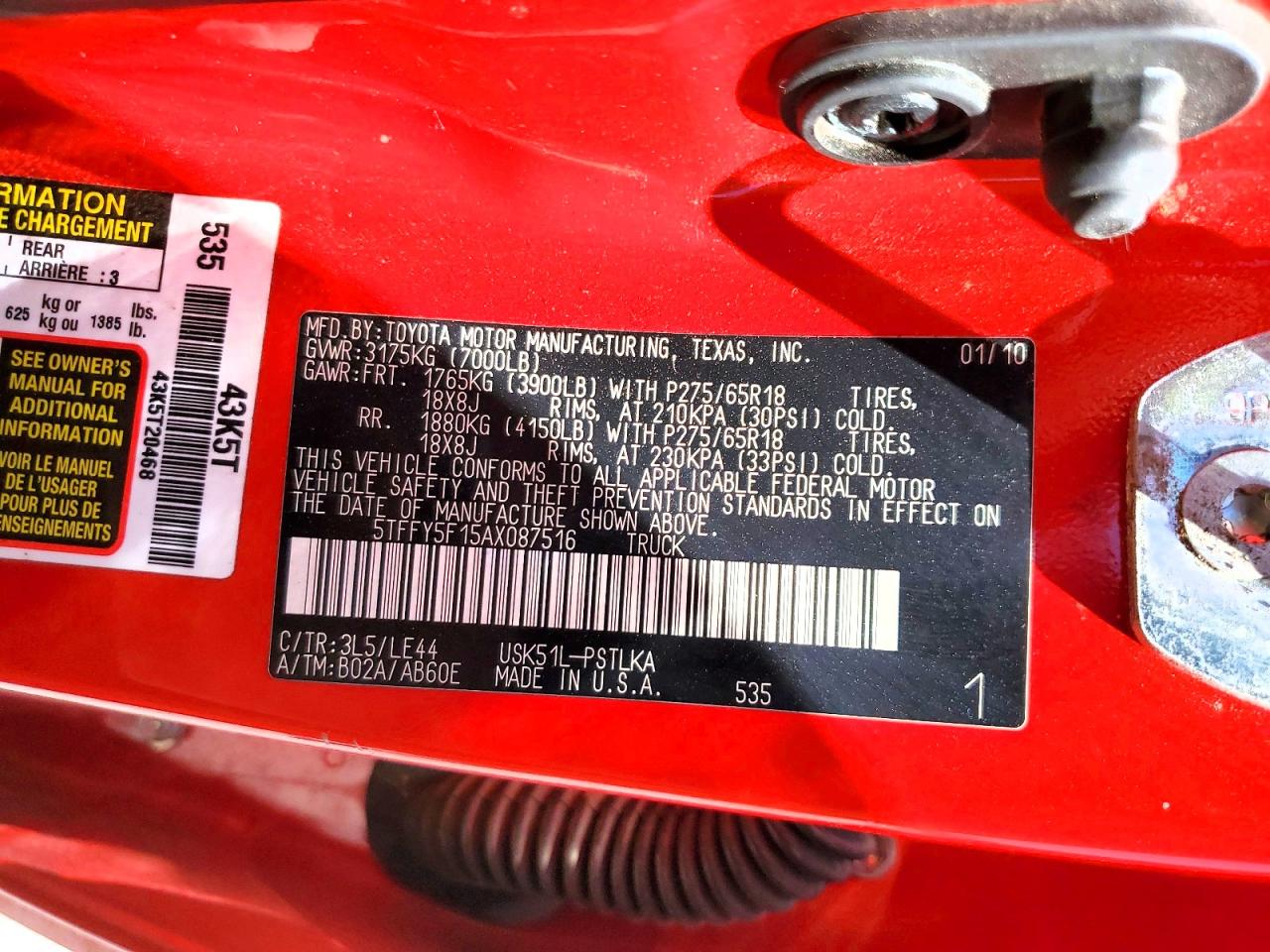 2010 Toyota All models VIN 5TFFY5F15AX087516 photo 12
