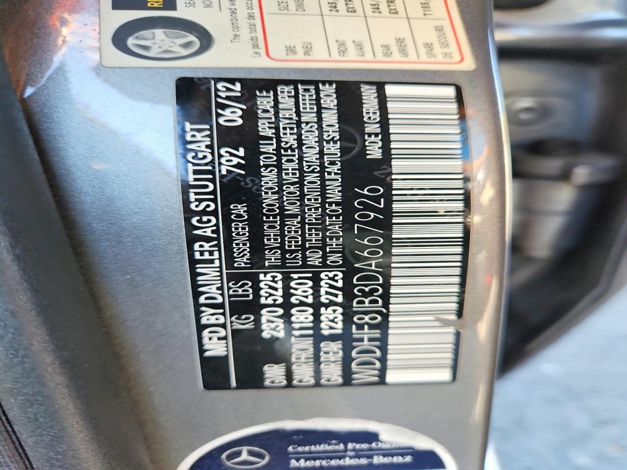 2013 Mercedes-Benz E-class VIN WDDHF8JB3DA667926 photo 12