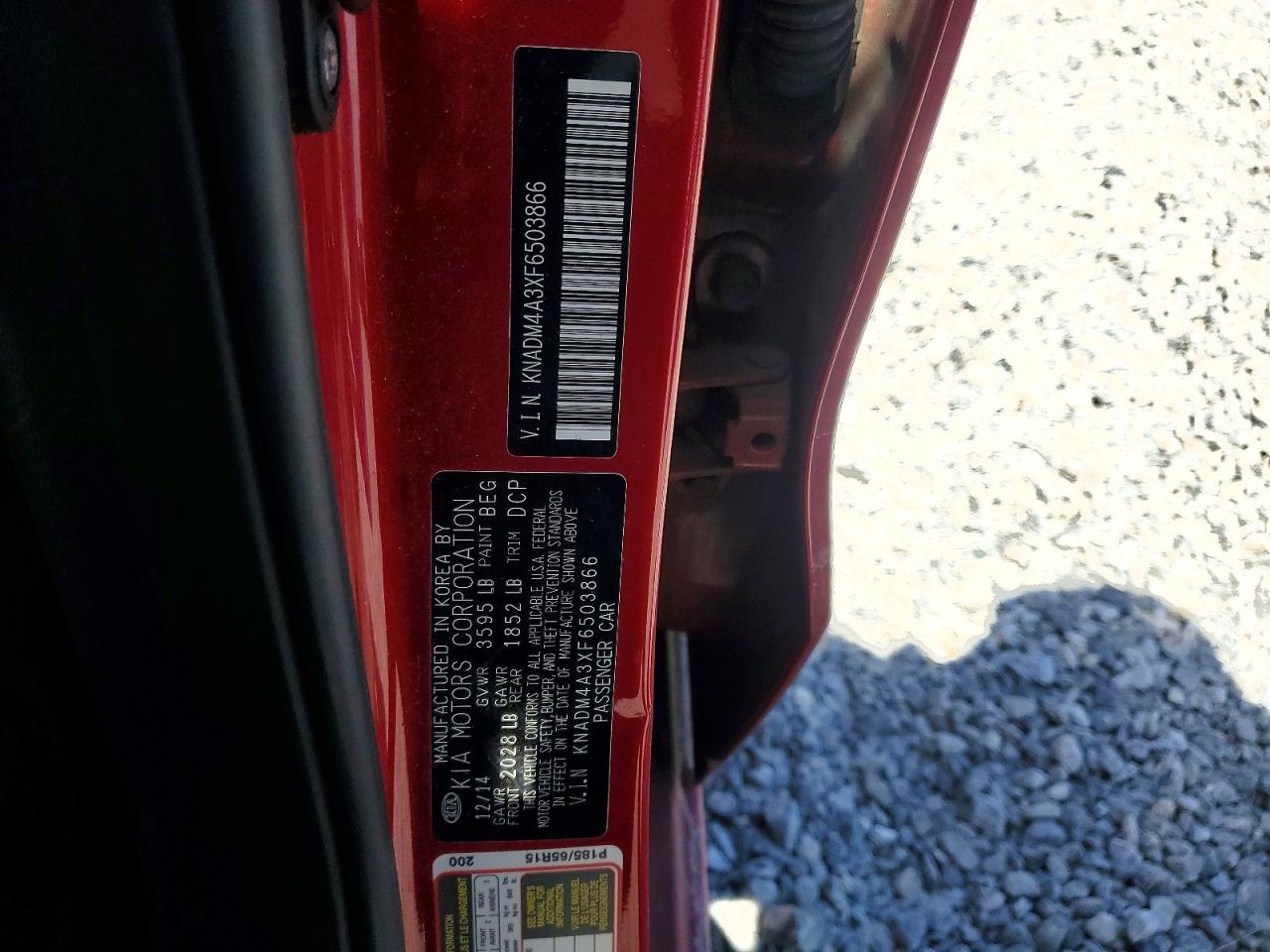 2015 Kia Rio VIN KNADM4A3XF6503866 photo 12