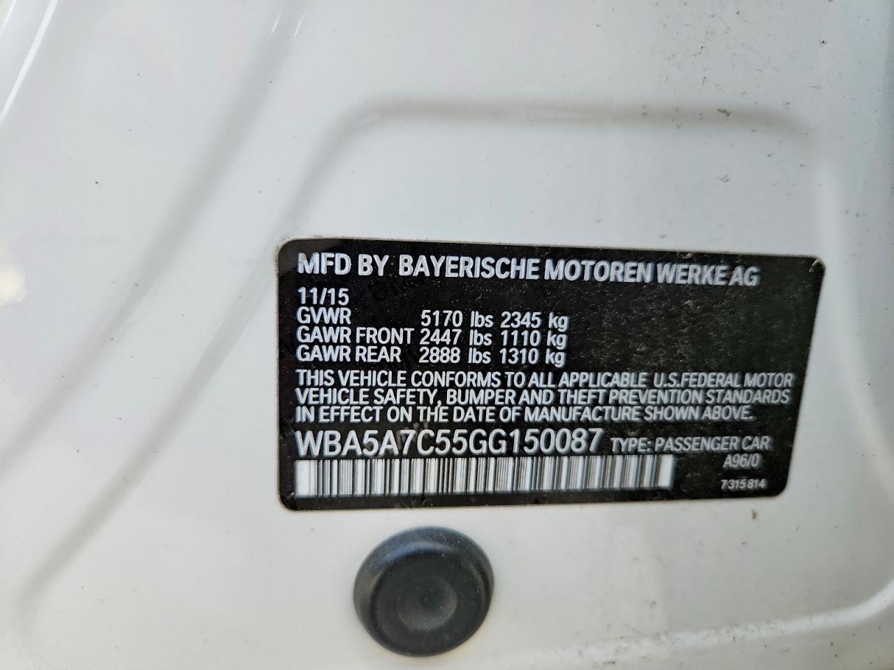 2016 BMW 5 series VIN WBA5A7C55GG150087 photo 12