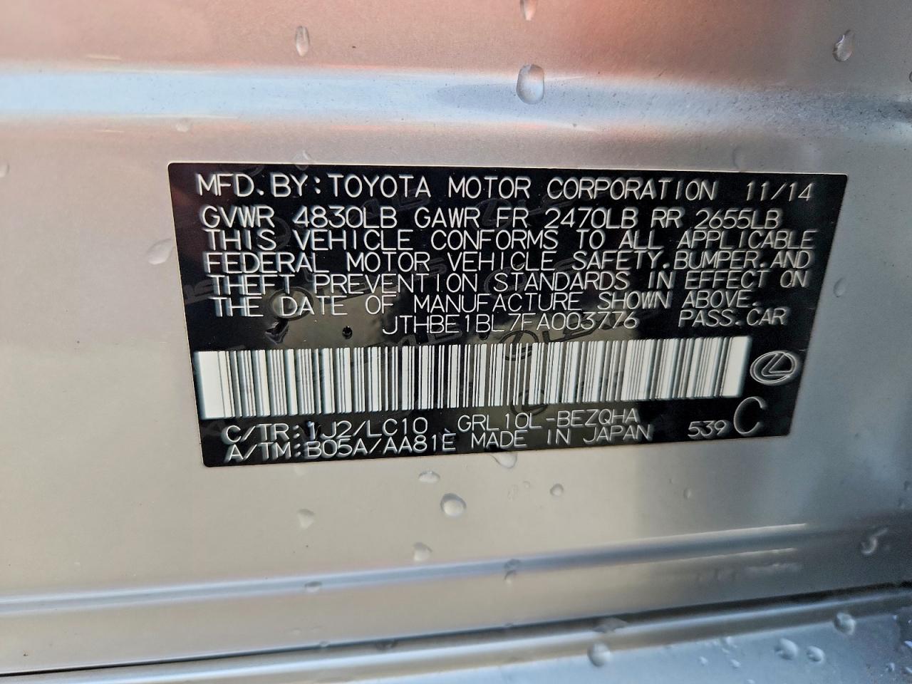 2015 Lexus Gs350 VIN JTHBE1BL7FA003776 photo 12