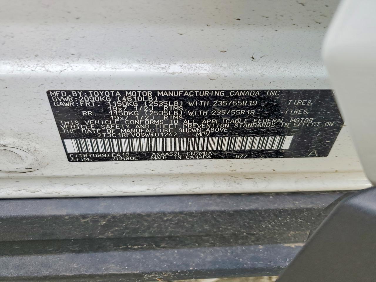 2025 Rav4 VIN 2T3C1RFV0SW401242 photo 12