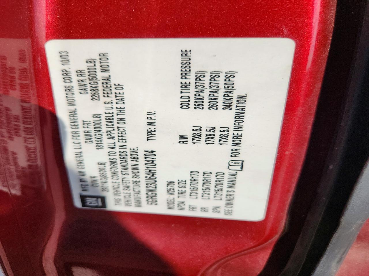2004 Hummer H2 VIN 5GRGN23U64H104704 photo 12