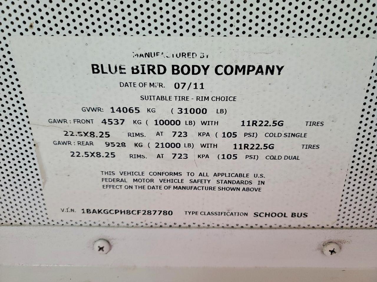2012 BLUEBIRD All other VIN 1BAKGCPH8CF287780 photo 10