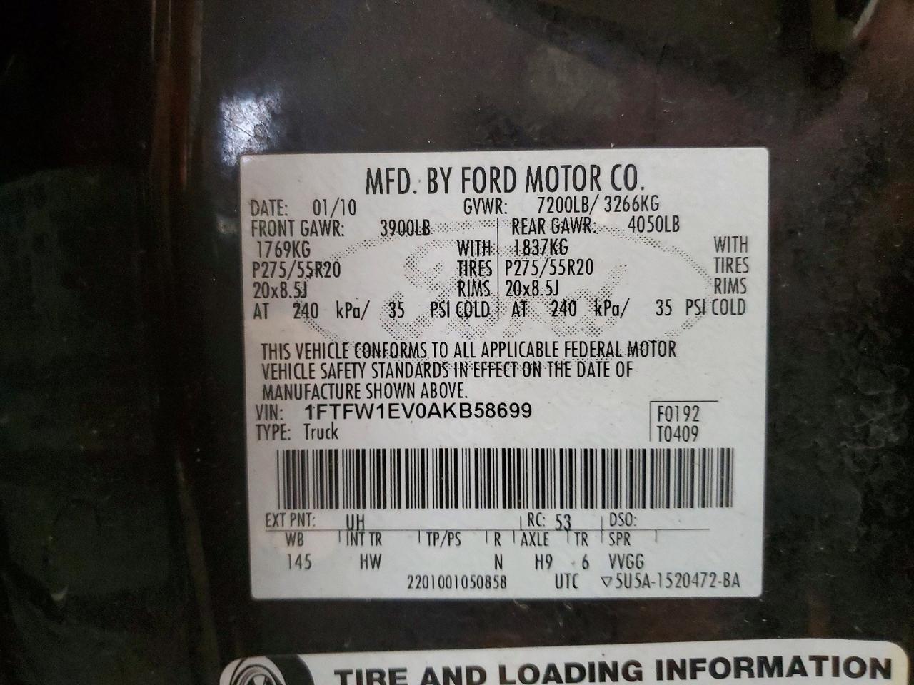 2010 Ford F150 VIN 1FTFW1EV0AKB58699 photo 12