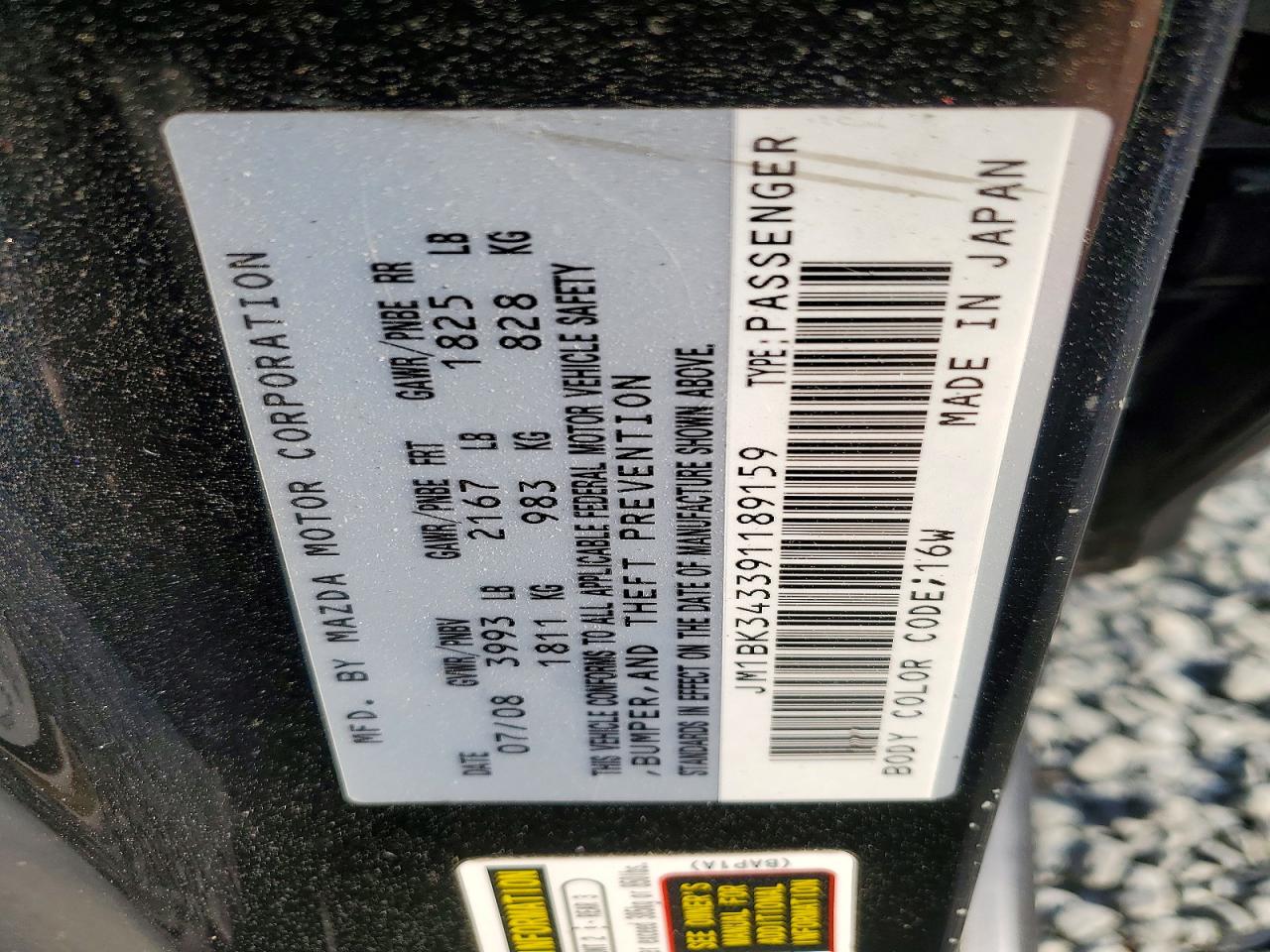 2009 MAZD 3 VIN JM1BK343391189159 photo 12