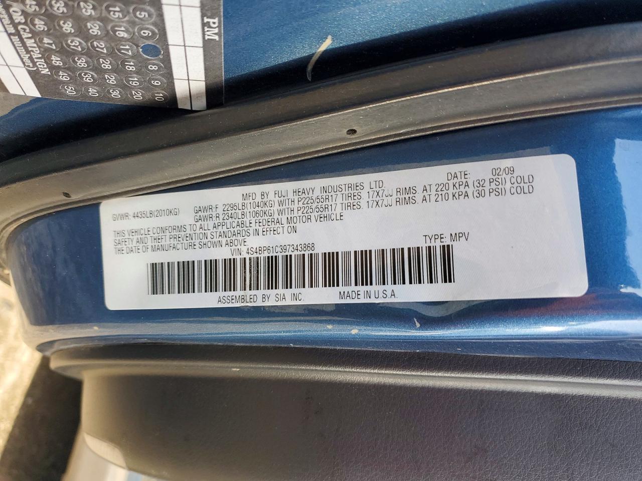 2009 Subaru Outback VIN 4S4BP61C397343868 photo 12