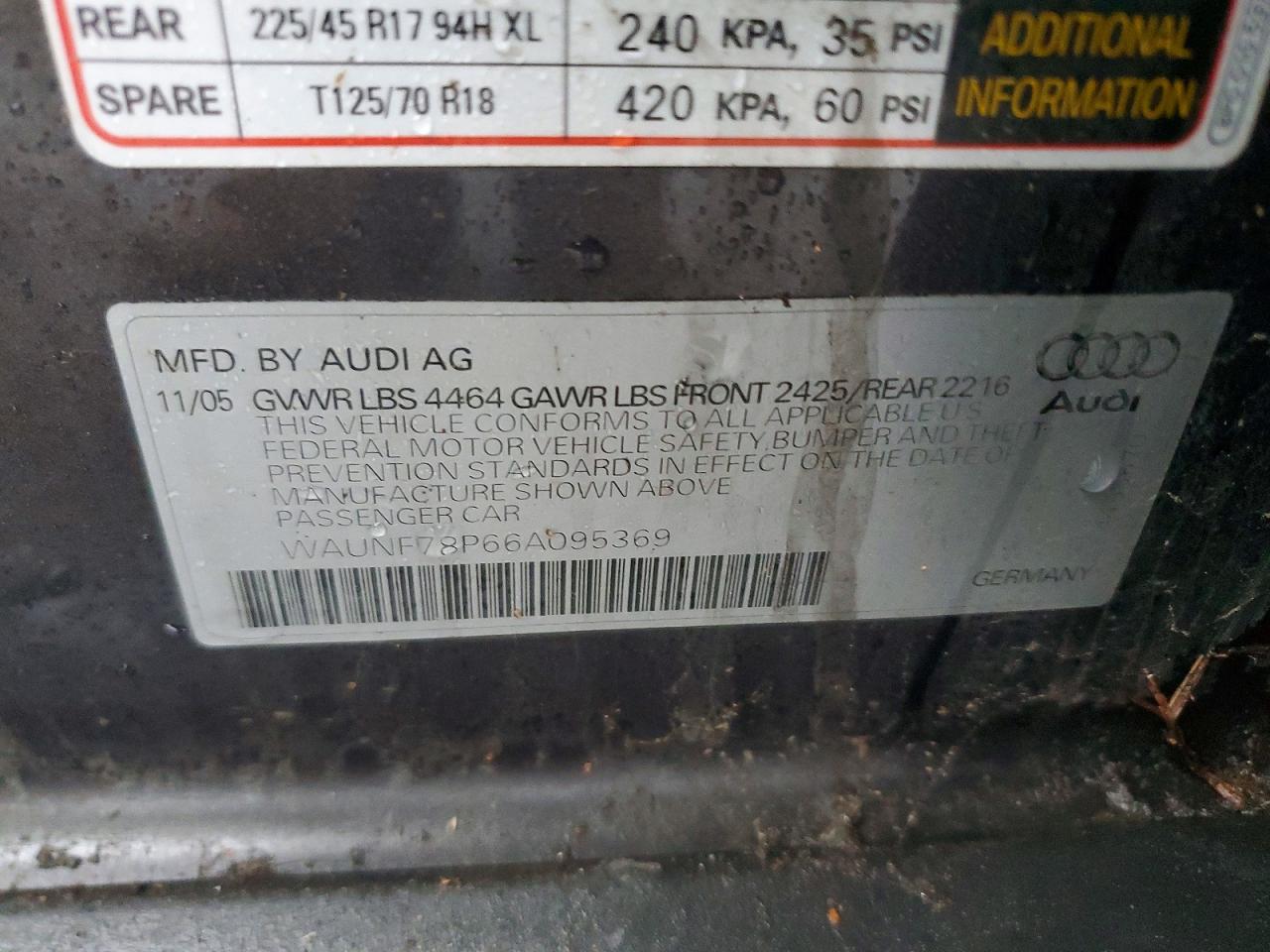 2006 AUDI A3 VIN WAUNF78P66A095369 photo 12