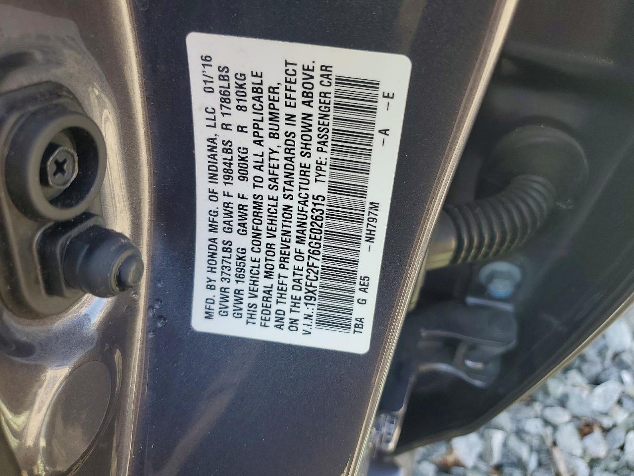 2016 Honda Civic VIN 19XFC2F76GE026315 photo 12