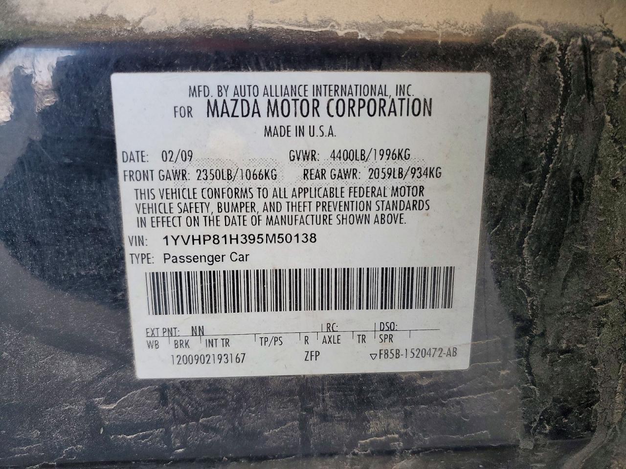 2009 Mazda 6 VIN 1YVHP81H395M50138 photo 12