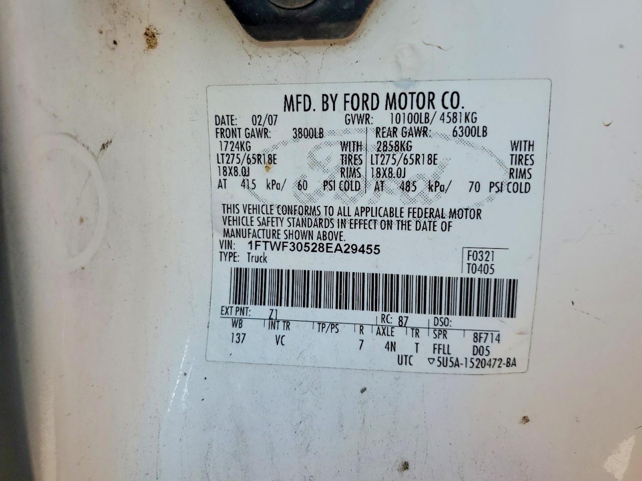 2007 Ford F350 VIN 1FTWF30528EA29455 photo 12