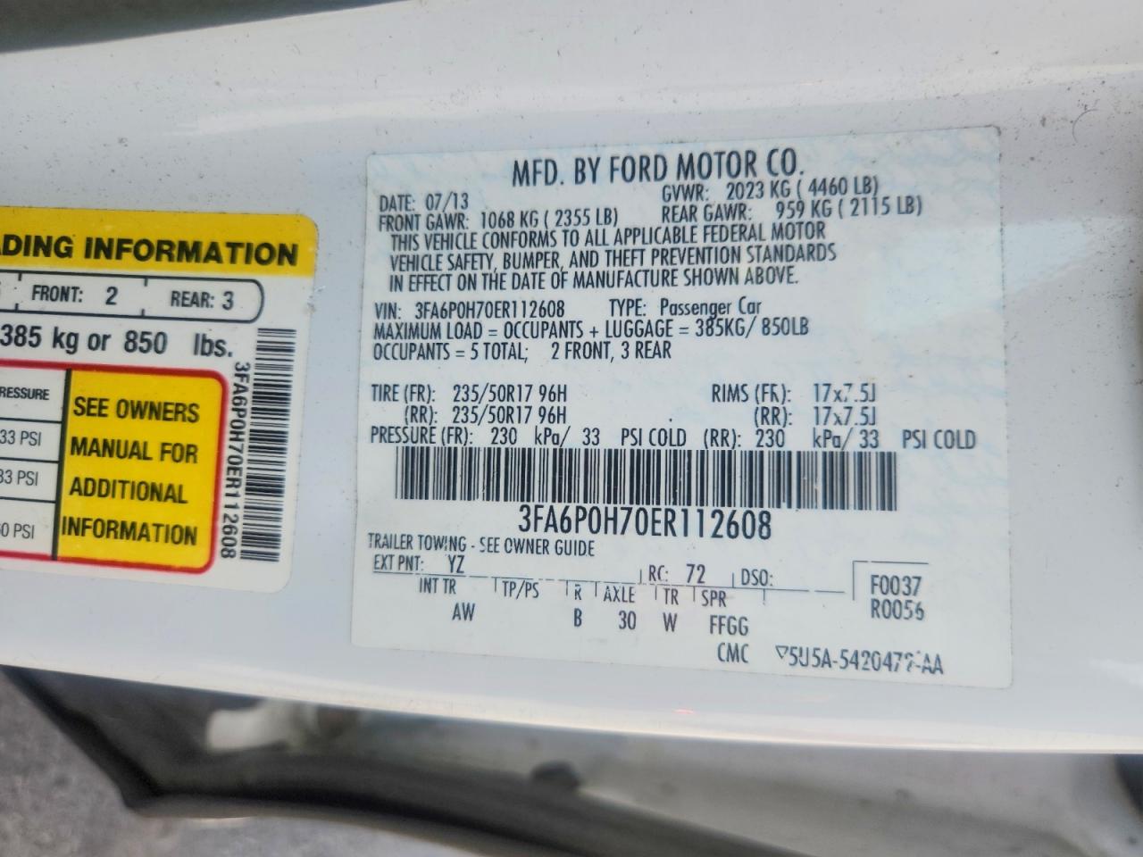 2014 FORD All models VIN 3FA6P0H70ERT12808 photo 12