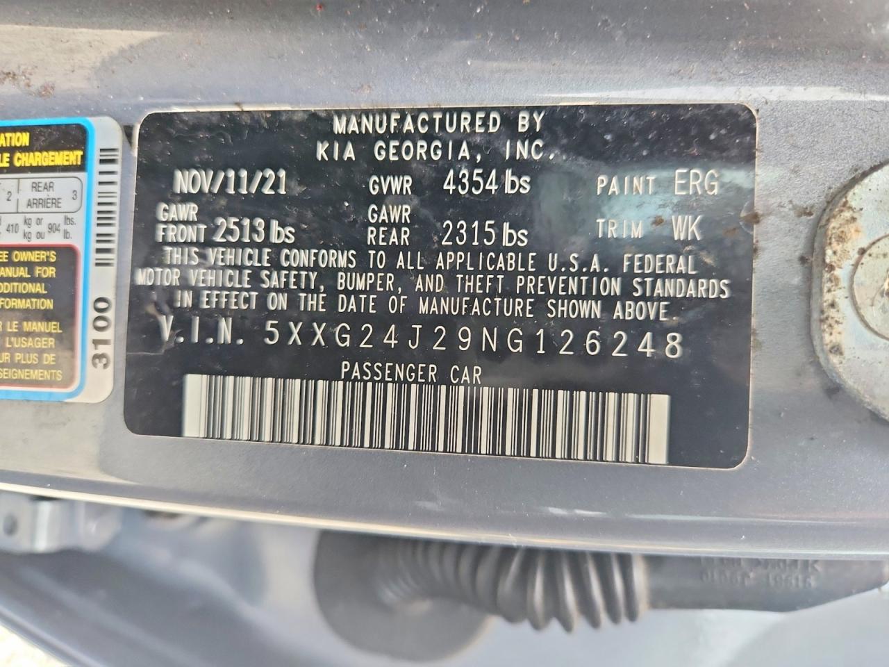 2022 Kia K5 VIN 5XXG24J29NG126248 photo 12