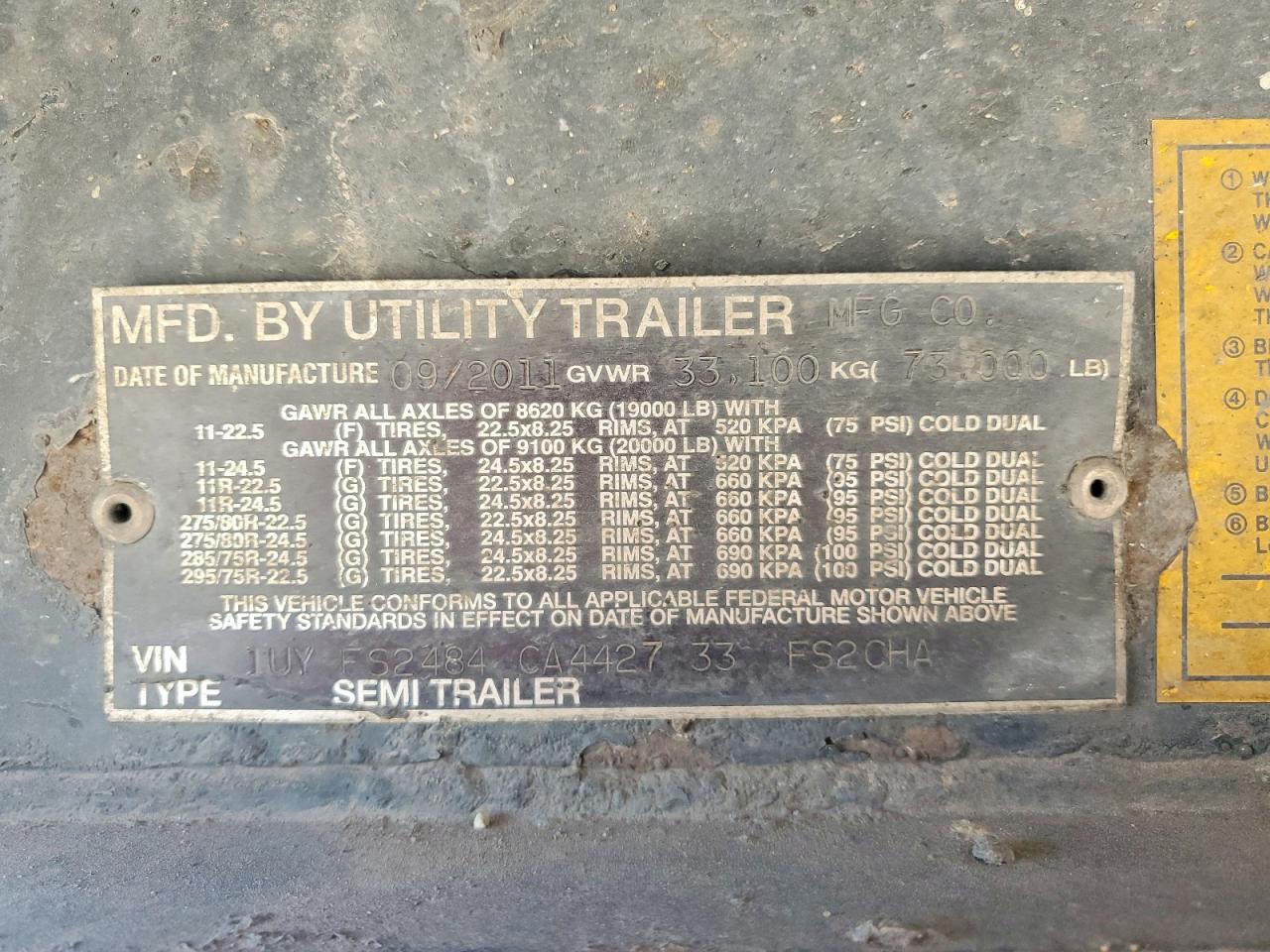 2012 UTLITY TRAILERS VIN 1UYFS2484CA442733 photo 10