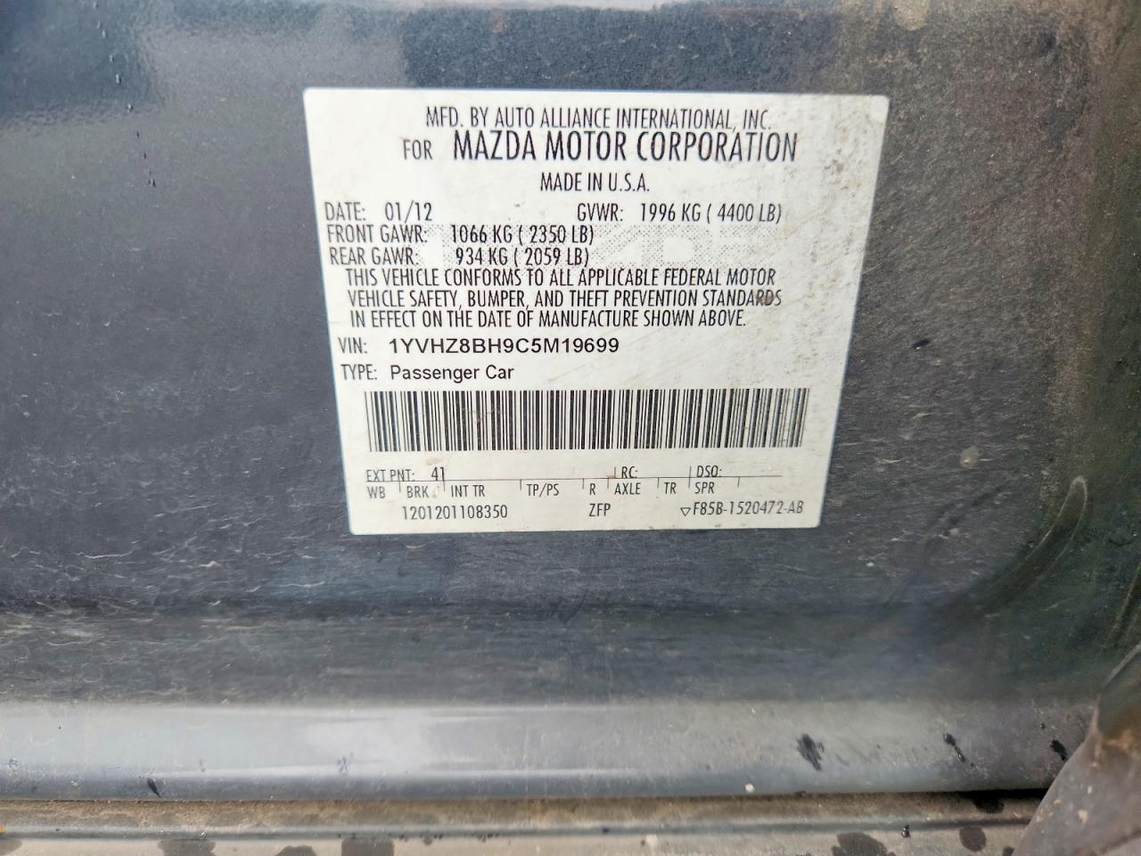 2012 Mazda 6 VIN 1YVHZ8BH9C5M19699 photo 12