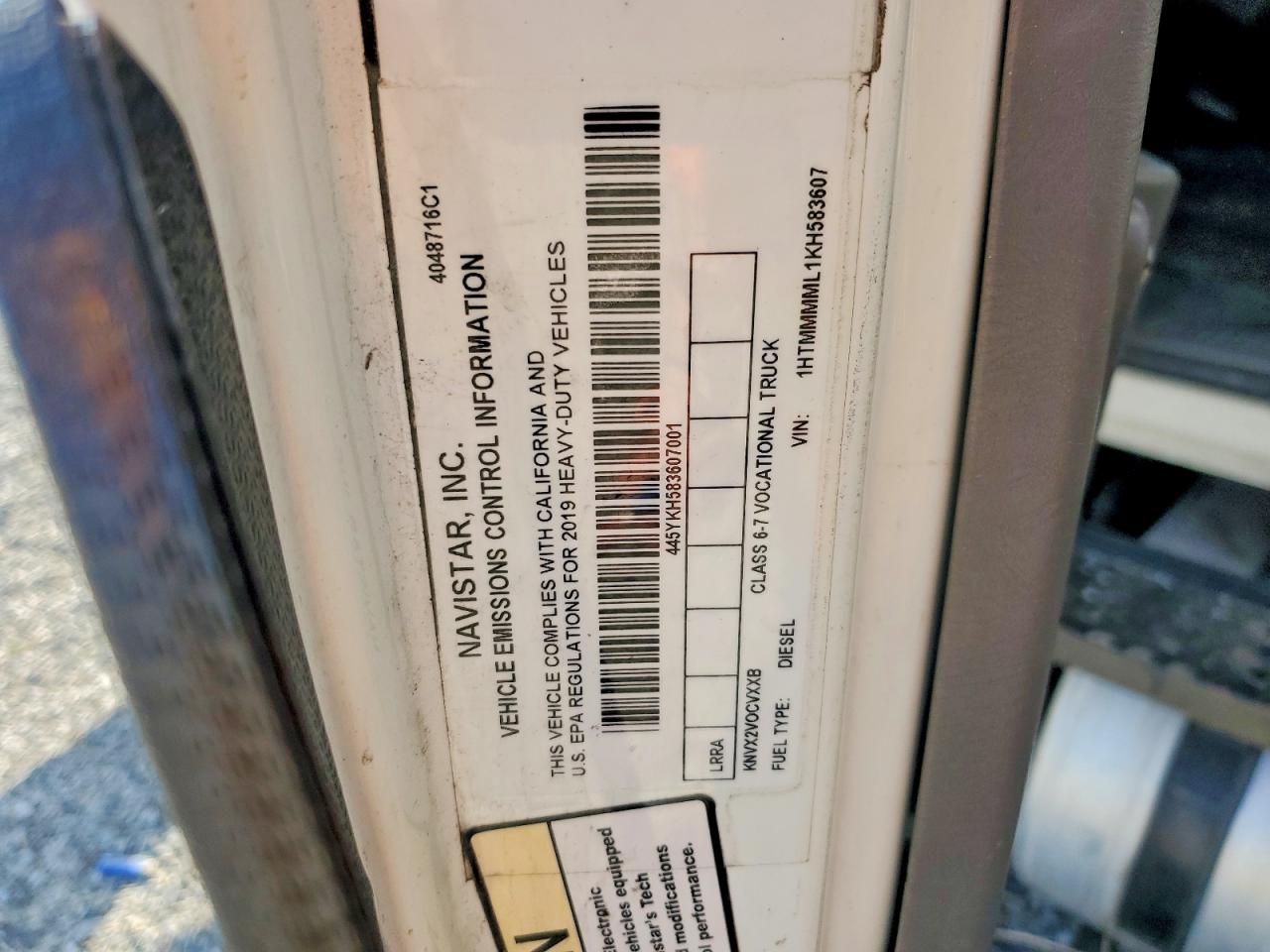2019 International 4000 serie VIN 1HTMMMML1KH583607 photo 10
