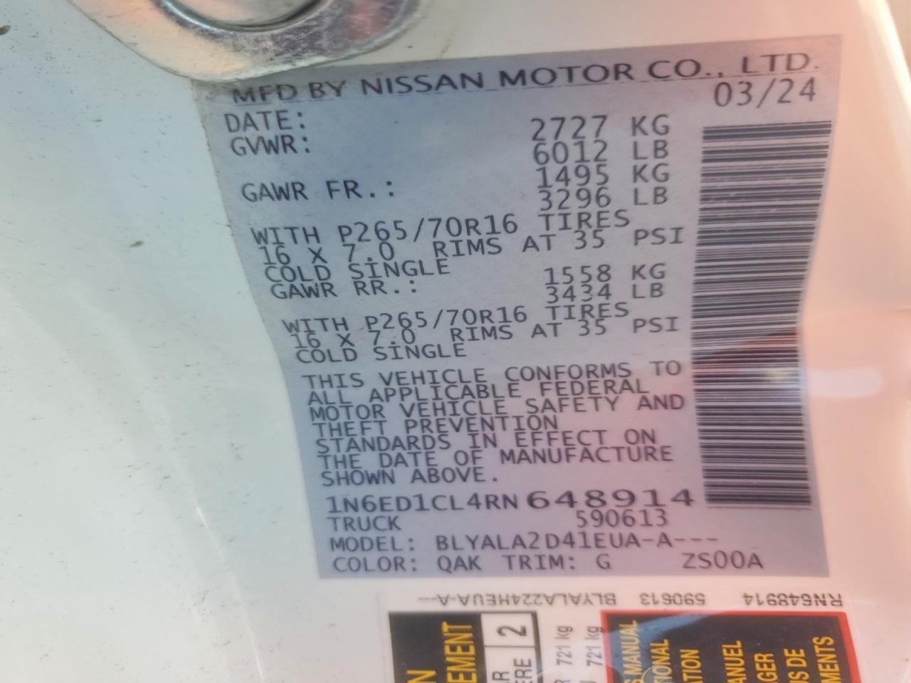 2024 Nissan All models VIN 1N6ED1CL4RN648914 photo 12