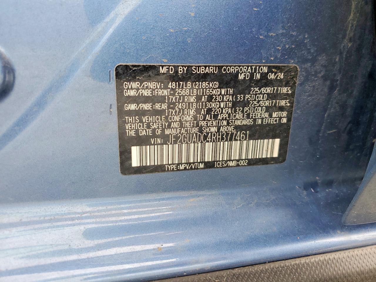 2024 Subaru Crosstrek VIN JF2GUADC4RH377461 photo 12