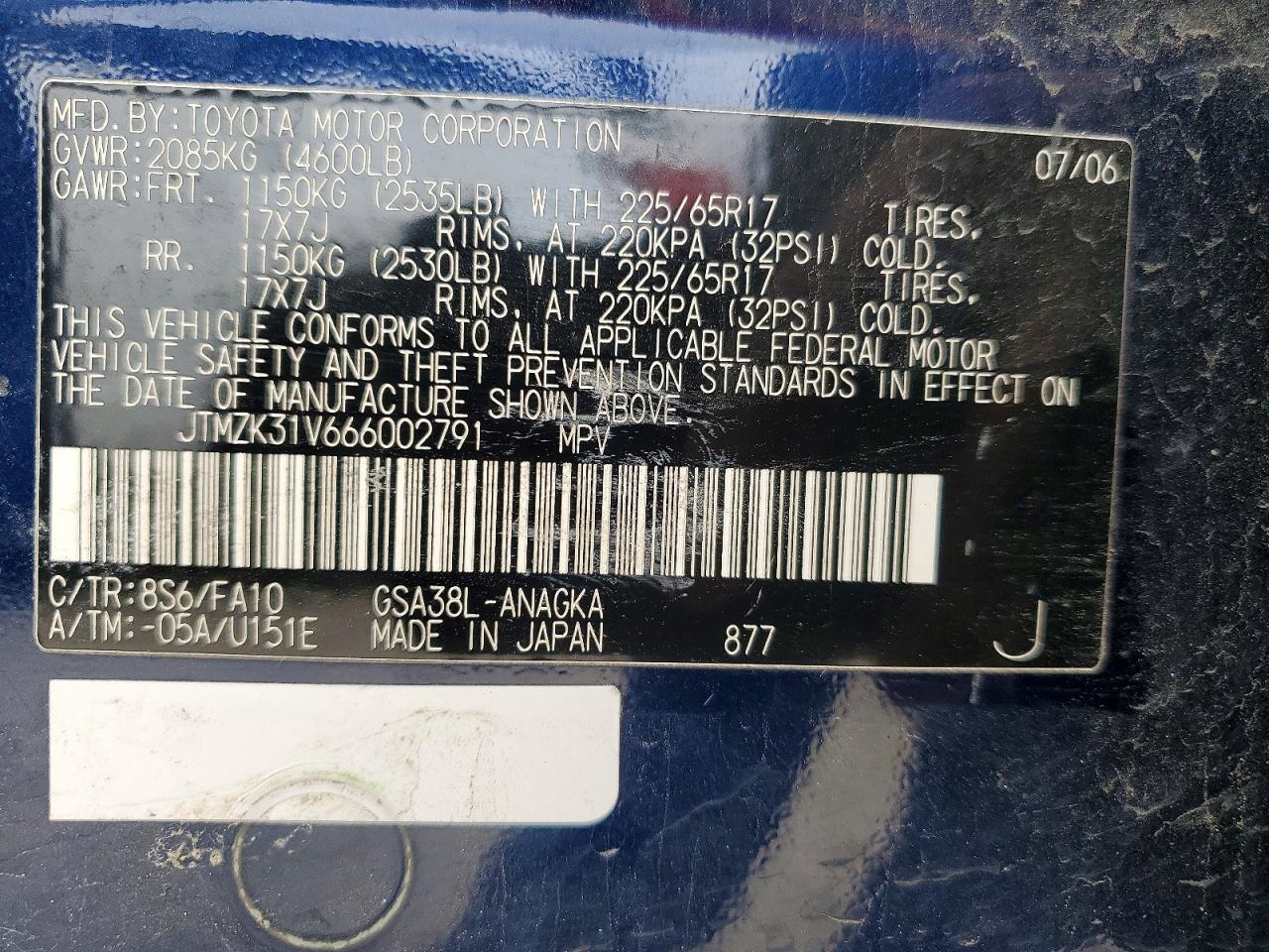 2006 TOYT Rav4 VIN JTMZK31V666002791 photo 12