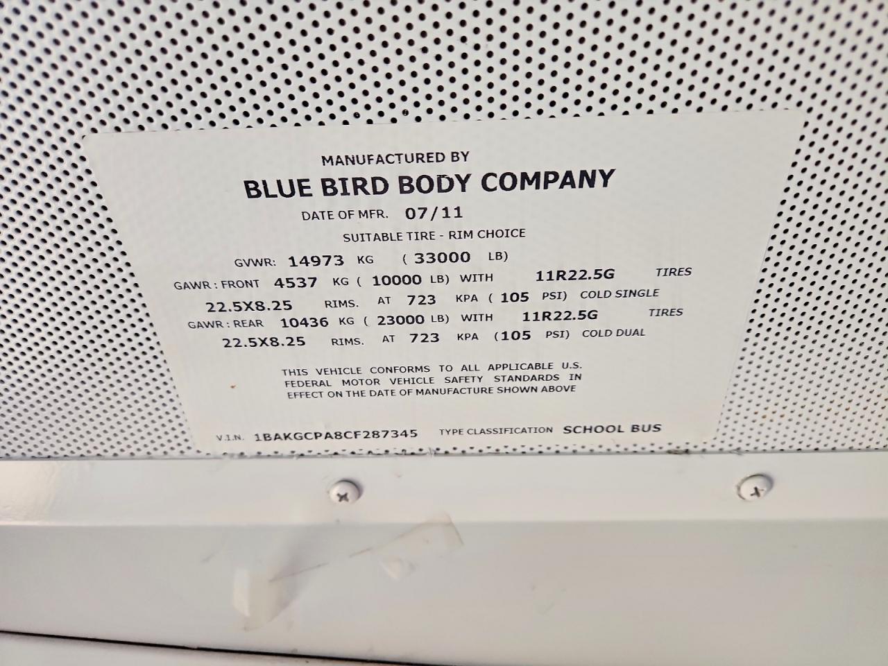 2012 BLUEBIRD All other VIN 1BAKGCPA8CF287345 photo 10