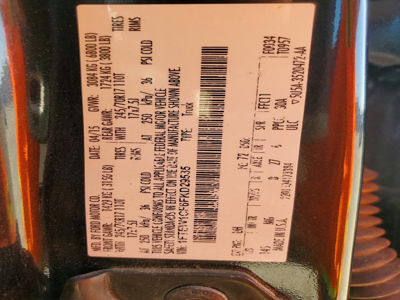 2015 Ford F150 VIN 1FTEW1CF6FKD29535 photo 12