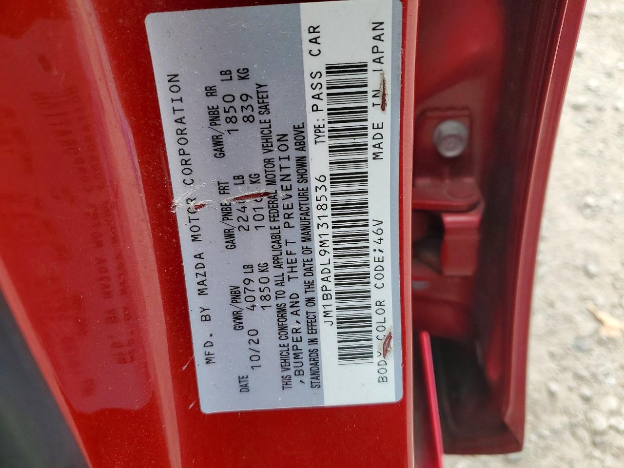 2021 Mazda 3 VIN JM1BPADL9M1318536 photo 12