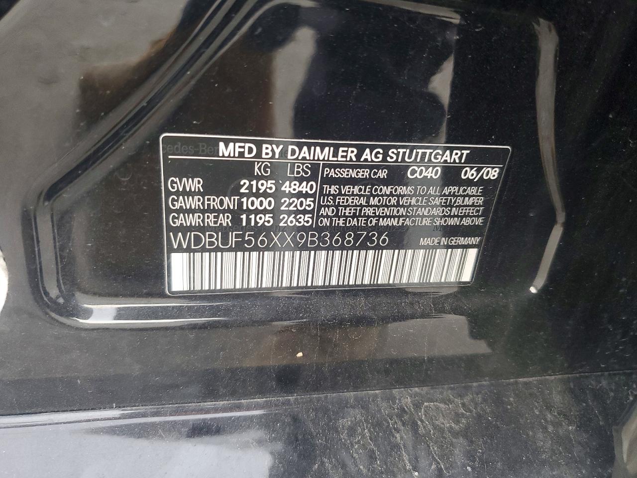 2009 Mercedes-Benz E-class VIN WDBUF56XX9B368736 photo 12