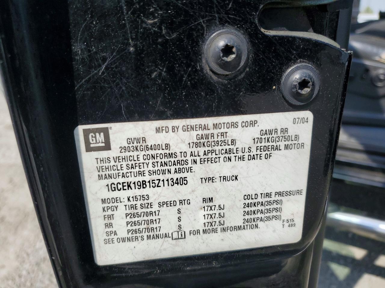 2005 CHEV Silverado VIN 1GCEK19B15Z113405 photo 12