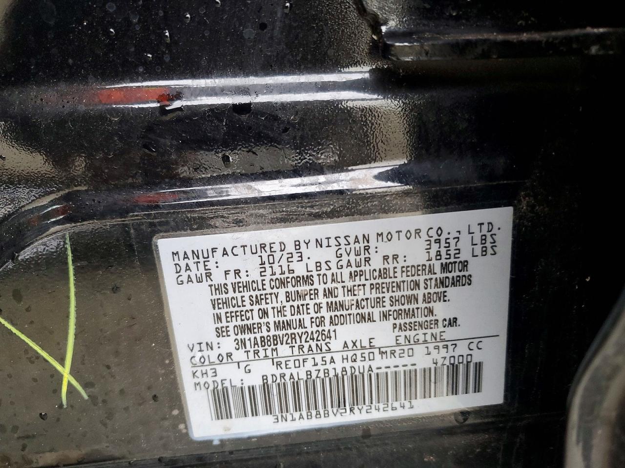 2024 NISS Sentra VIN 3N1AB8BV2RY242641 photo 12